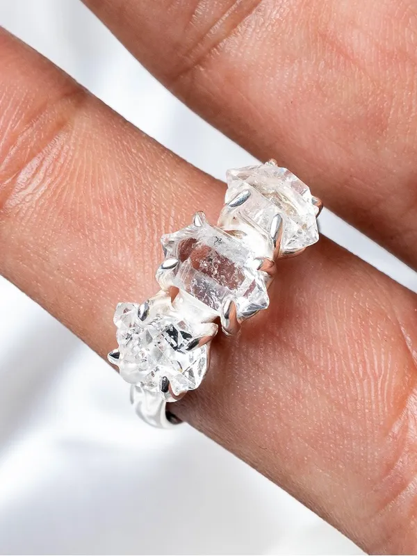 Silver Raw Herkimer Diamond Crystal Rustic Cottage Size 3.75 Dainty Jewelry Ring - Image 3