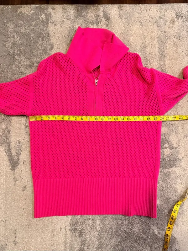 Source Unknown Hot Pink Collared Zip-Neck Women's Sweater - Image 6