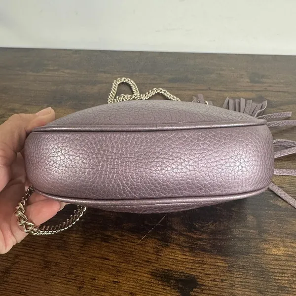 Gucci Soho Disco Crossbody Bag Womens Small Purple Leather Tassel Chain Italy - Image 11