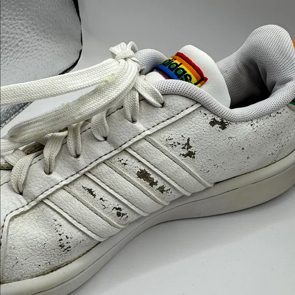 Adidas Grand Court Pride Sneakers White Rainbow Heel Women’s Size 7.5 Cloudfoam - Image 8