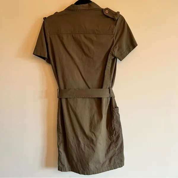 Lacoste Army Green Button Up Safari Belted Shirt Dress | S - Image 9
