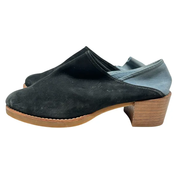 All Black Mules Heel Collapsible Back Slip On Suede Leather Black‎ Blue Sample - Image 11