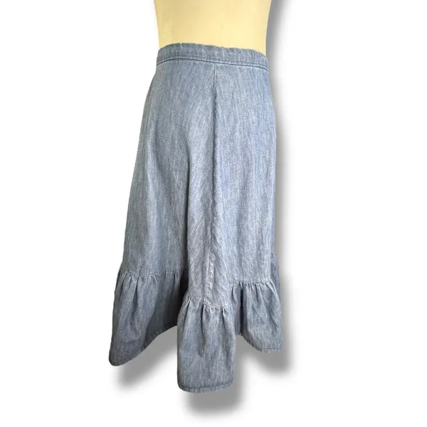 Handmade‎ Chambray Ruffle Hem Flowing Midi Skirt Western Boho Romantic Denim Blue - Image 2