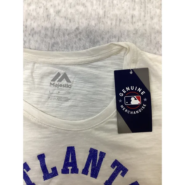 Majestic Atlanta‎ Braves Baseball Graphic Tee Antique White Slub Knit Small NWT - Image 2