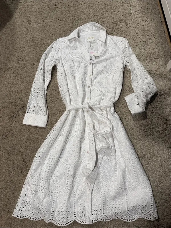 NWT Lilly Pulitzer White Eira Pineapple Eyelet Midi Shirtdress Cotton size 2 - Image 4