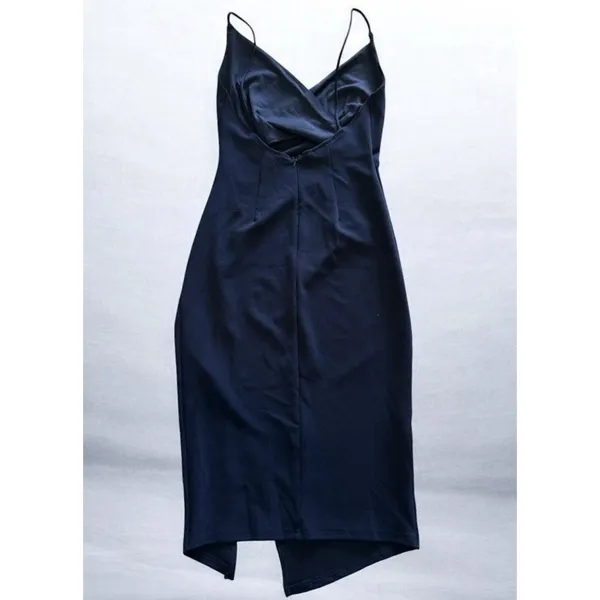 Hello Molly Quiet Dancer Midi Dress Size Medium 6 Midnight Blue Navy Ruched Slit - Image 7