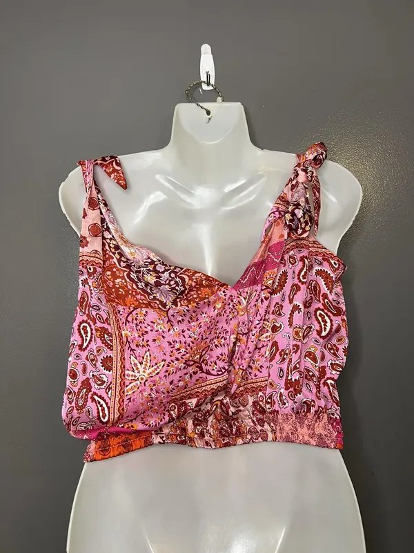Easel Tank Top Womens Medium Multicolor Paisley Boho V Neck Cami Elastic Hem - Image 5