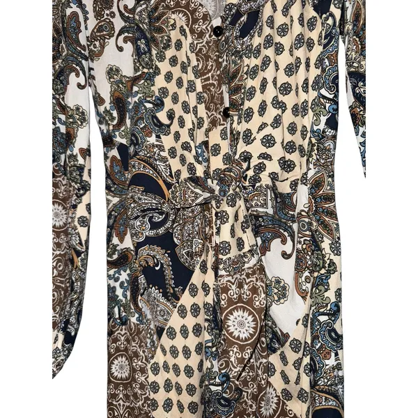 New Triple Seven Patchwork Paisley Dress Women's Small‎ Button Up Tie Waist Fall - Image 3