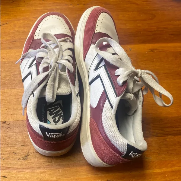 Vans Classic White and Burgundy Sneakers - Image 3