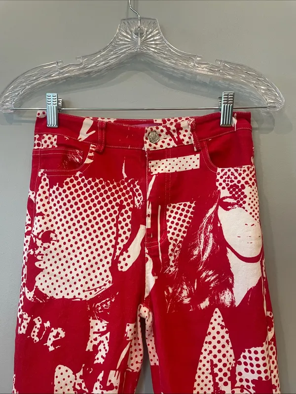 Red Graphic Flared Pants cool festival vibes - Image 2