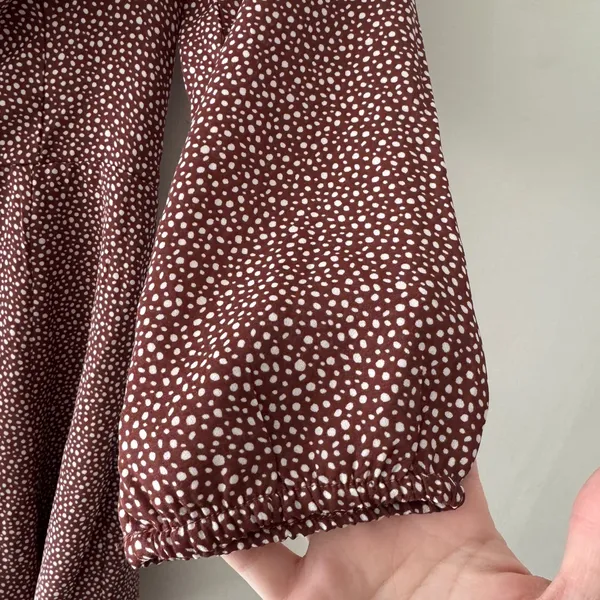 Abercrombie & Fitch Brown‎ and White Polka Dot Y2K Long Sleeve Dress - Image 6