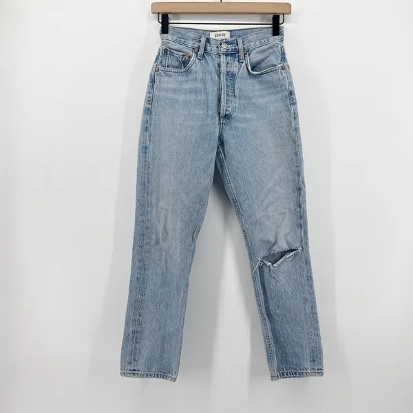 AGOLDE Riley High Rise Straight Crop Jeans Light‎ Wash Distressed 23 A056B-811 - Image 2