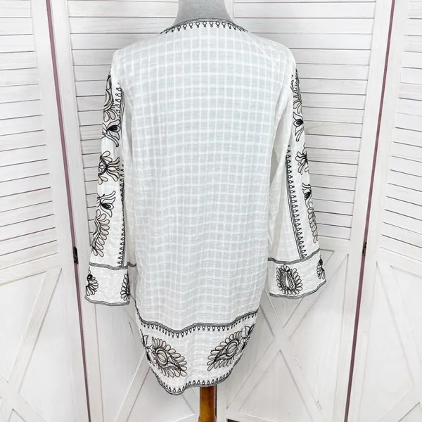 Zara Boho Embroidered Textured Cotton Tunic Shift Mini Dress White Tan Black XS‎ - Image 5