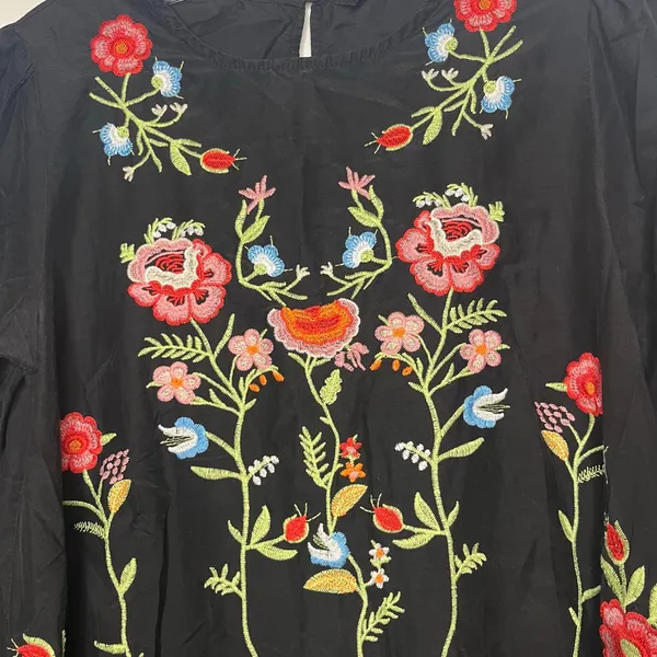 Zara Embroidered‎ Bird & Floral Black Shift Dress Cottagecore Bohemian Sz Small - Image 7