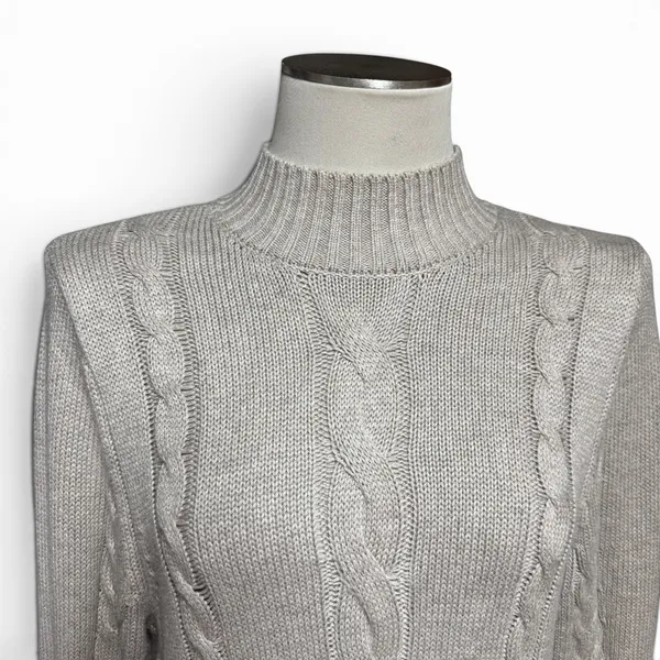 Abercrombie & Fitch Mock Neck Cable Knit Sweater Dress Tan Beige Large - Image 2