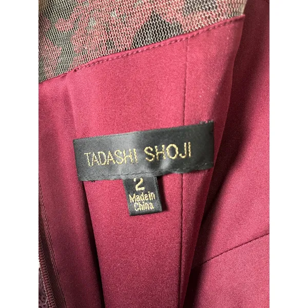 Tadashi Shoji Burgundy Sequin Lace Cocktail Dress‎ Elegant Formal Occasion Dress - Image 4