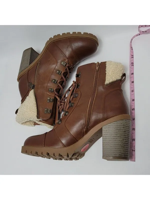 GBG By Guess Jesera Lace Up Ankle Boots Sherpa Fleece Lined Heeled Booties 10M - Image 11
