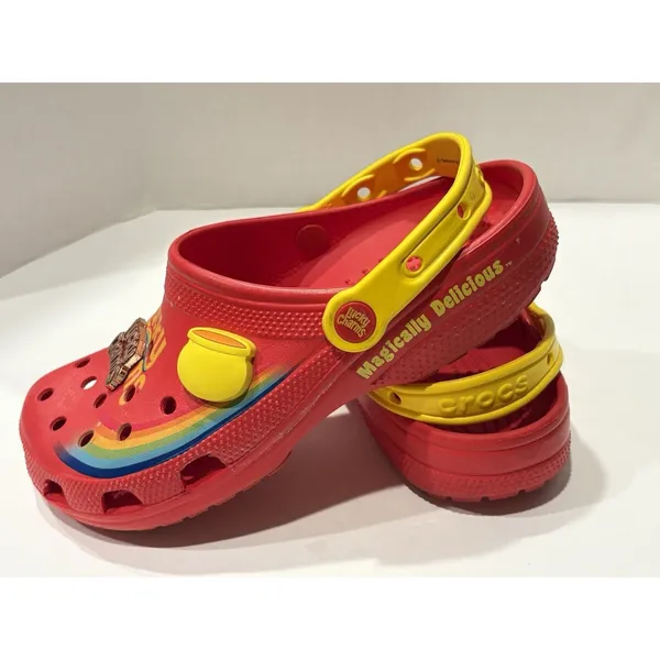 Crocs Lucky Charms Unisex Clog Red/Yellow Rainbow Logo Round Toe W9 M7 - Image 8