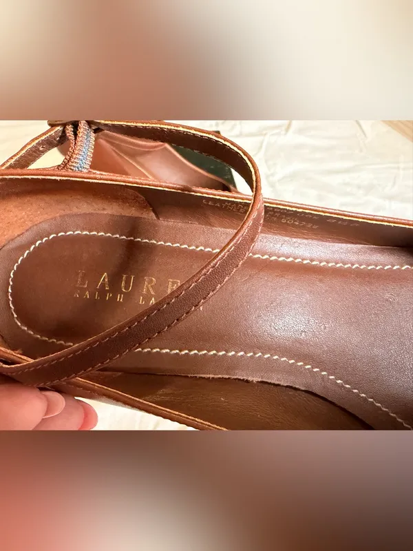 Lauren Ralph Lauren Belinda Cognac Brown Leather Mary Jane Heels Size 8.5 B - Image 4