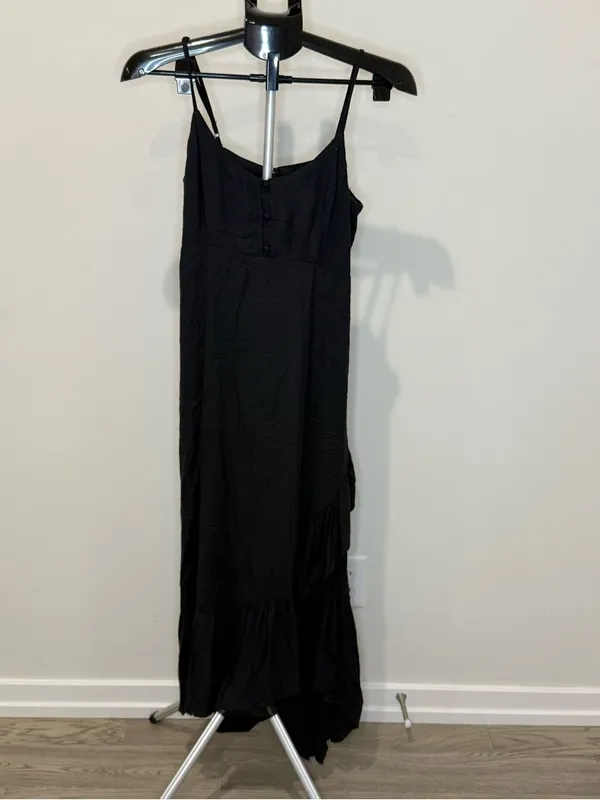 Volcom Black High-Low Maxi Dress Size Small Tiered Boho Adjustable Straps - Image 2