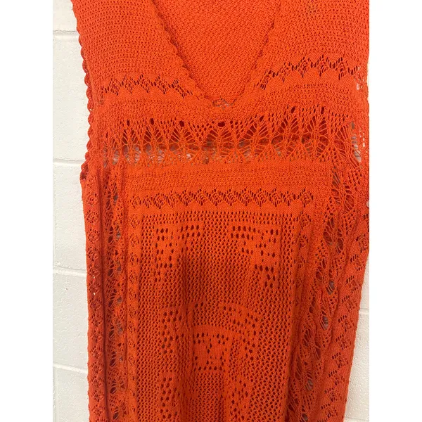 Free People FP Beach Sz L Orange Emma Fauxchet Knit Sleeveless Boho Midi Dress - Image 7