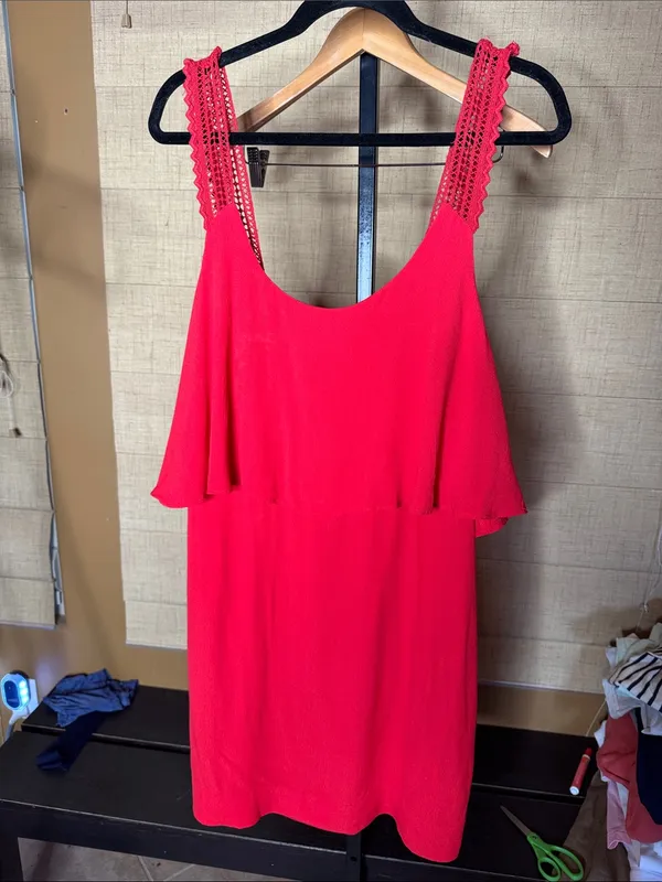 Maeve Anthropologie Tisana Crochet Strap Ruffle Mini Dress Red Size 12 - Image 3