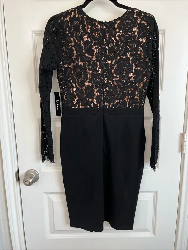 Lulu's Black Lace Long-Sleeve Bodycon Dress Sz L New Cocktail Party Dress - Image 10