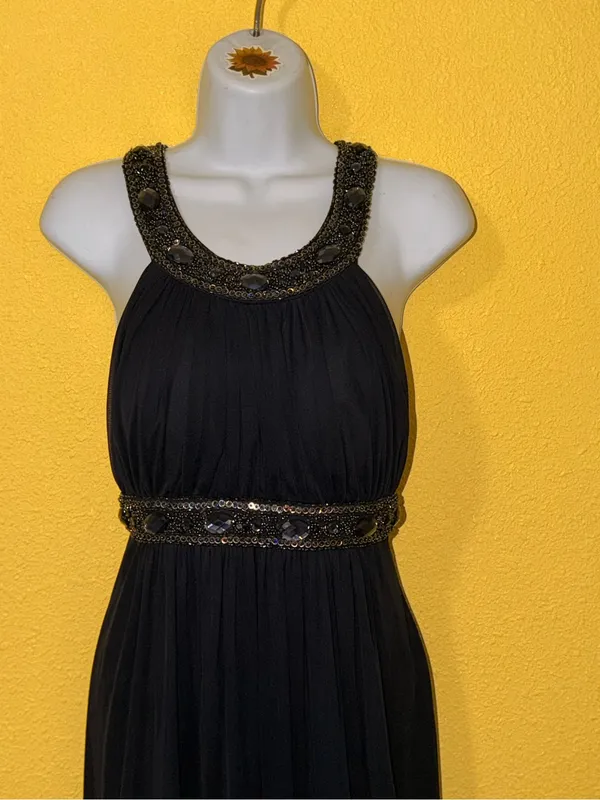 Xscape Black Halter Maxi Dress with Beaded Waist - Image 3