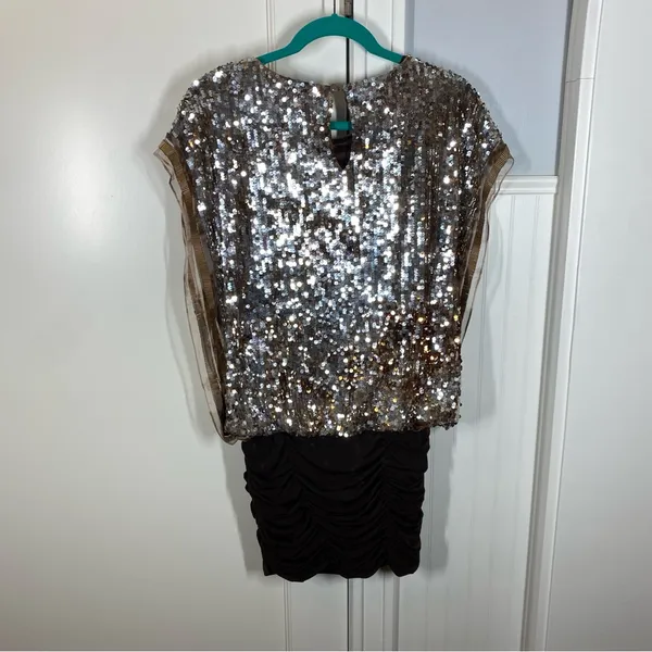 Alberto Makali Vintage Y2K Brown‎ Sequin Ruched Stretchy Blouse Shirt Tunic Top - Image 7