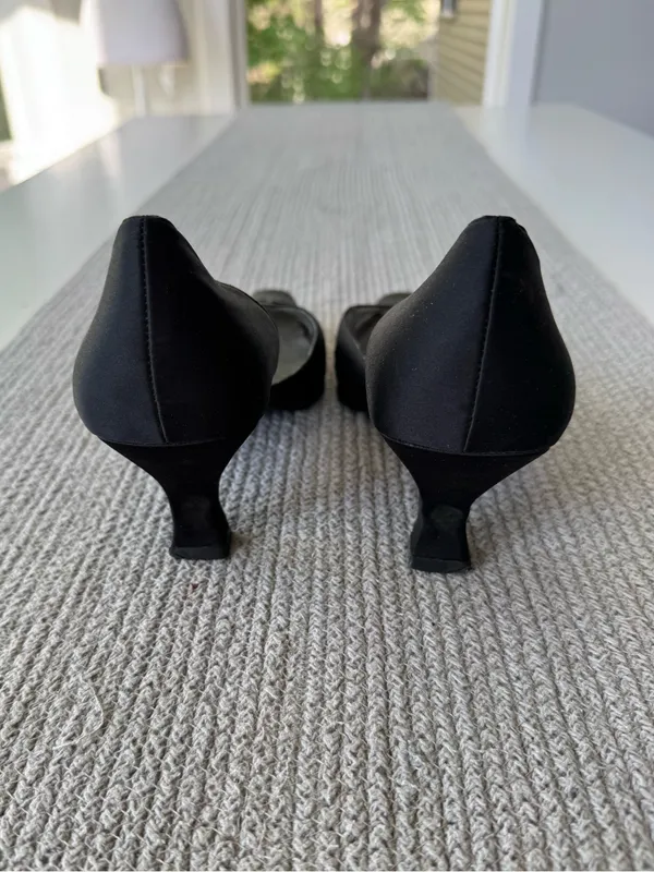 Vintage 90s Anne Klein Black Embroidered Pointed Toe D’Orsay Kitten Heels Sz 9.5 - Image 6