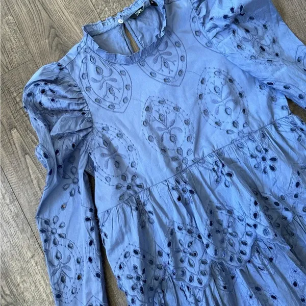 Zara Women Embroidered Eyelet Dress- Periwinkle - Image 6