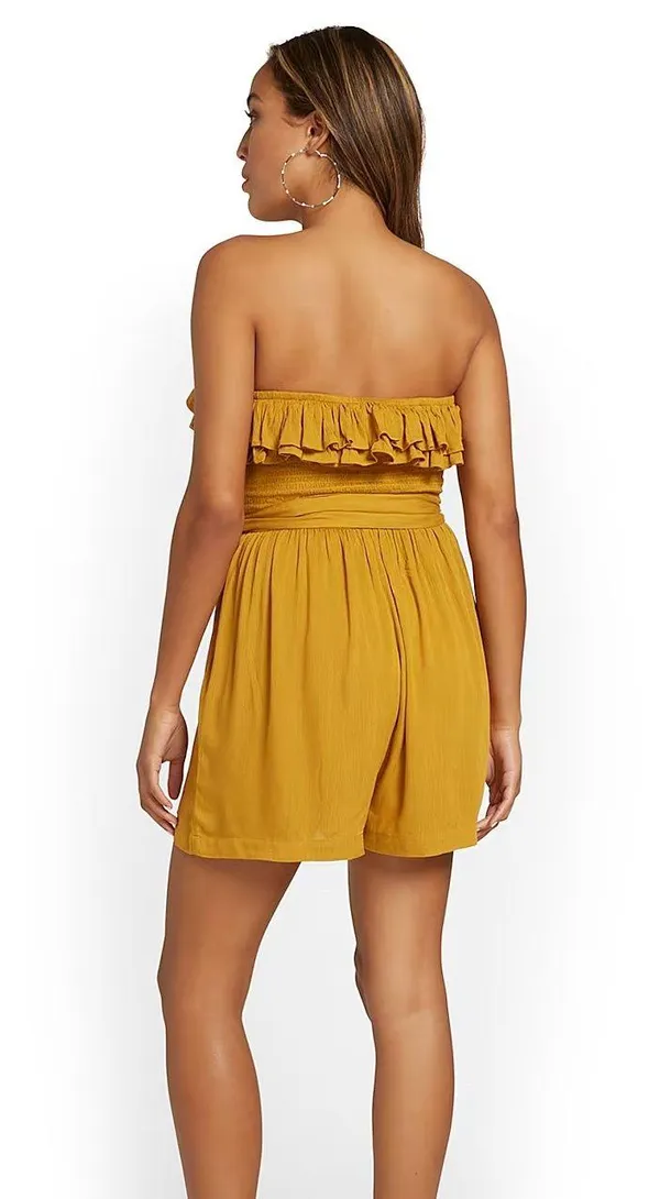 NWT New york & company Pink Strapless Tie-Waist Ruffle Romper - Image 3