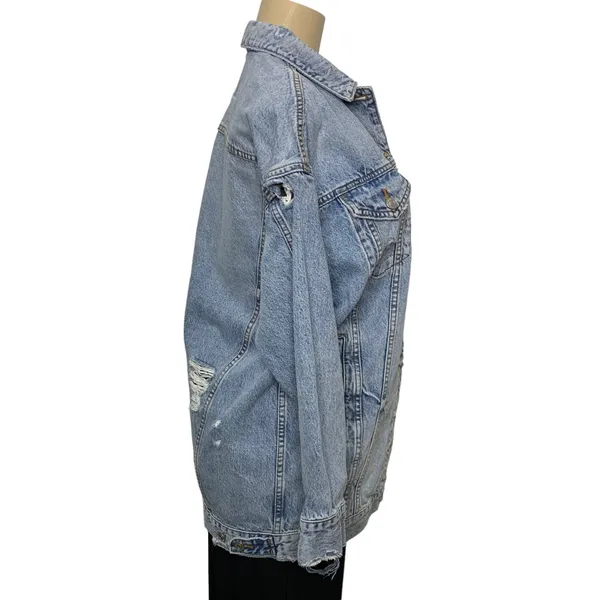 American Eagle Oversized Distressed Denim Jean Jacket‎ Small - Image 4