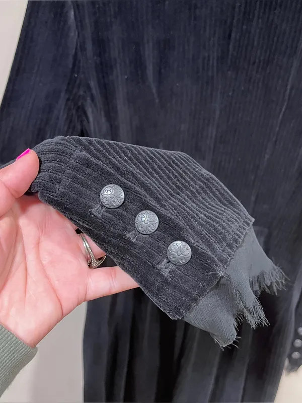 Free People black corduroy ribbed coat jacket button-down duster size M - Image 7