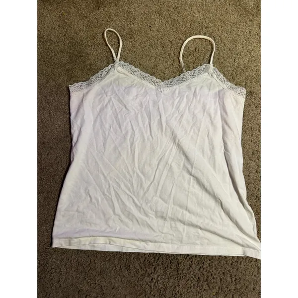 Merona White Lace Trim Camisole Tank Top‎ Womens XL Adjustable Spaghetti Straps - Image 2