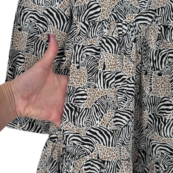 J.Crew Animal Print Novelty Zebra Leopard Long Sleeve Tiered‎ Mini Dress Size XS - Image 9