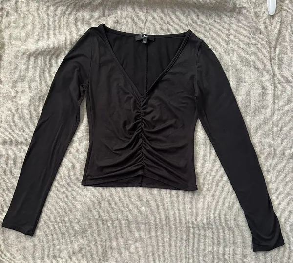 Lulus Black Long Sleeved Ruched Top - Image 2