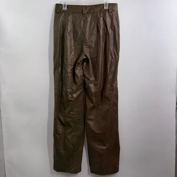Zara The Francoise Faux Leather Straight Leg High Rise Pants Brown Large - Image 3