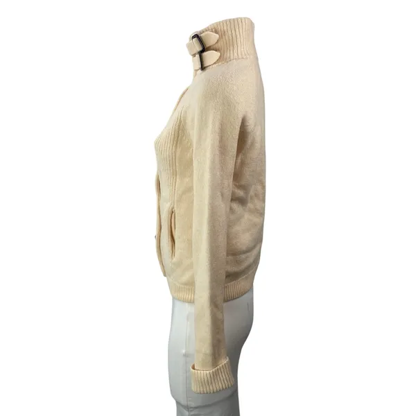 J.Crew Womens Cream 100% Wool Ribbed Knit Cardigan Turtleneck Sweater Top Size M - Image 2