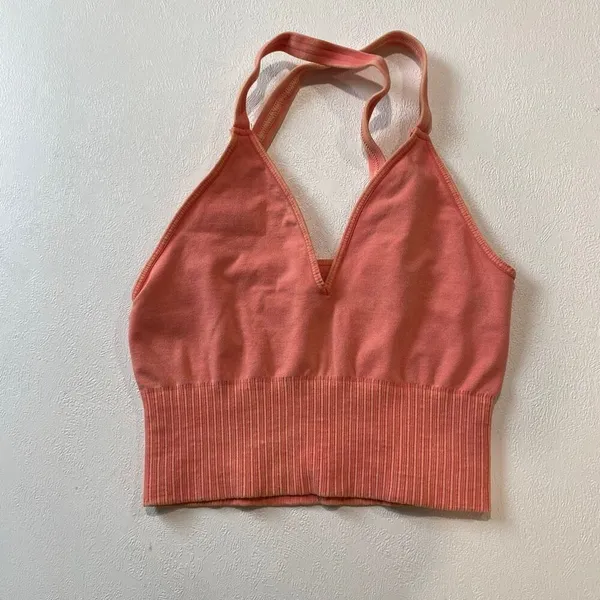 Free People Movement Seamless Sports Bra XS Pink Coral Yoga Active Top - Image 2