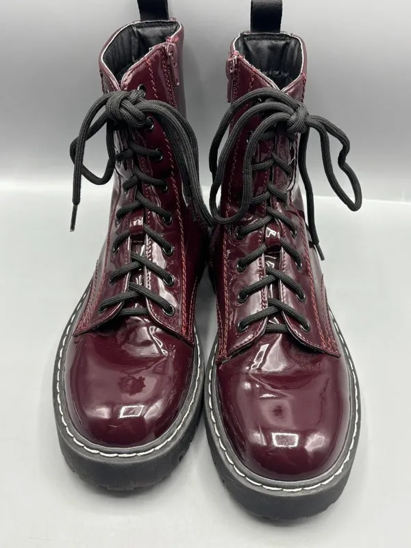 Sincerely Jules Harley Combat Boots Women's 8.5 Burgundy Leather Rugged Lug Sole - Image 3