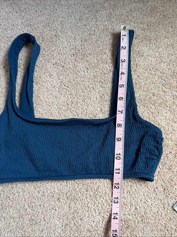 Aerie Peacock Teal Blue Textured Square Scoop Neck Bikini Top. Size Medium - Image 7