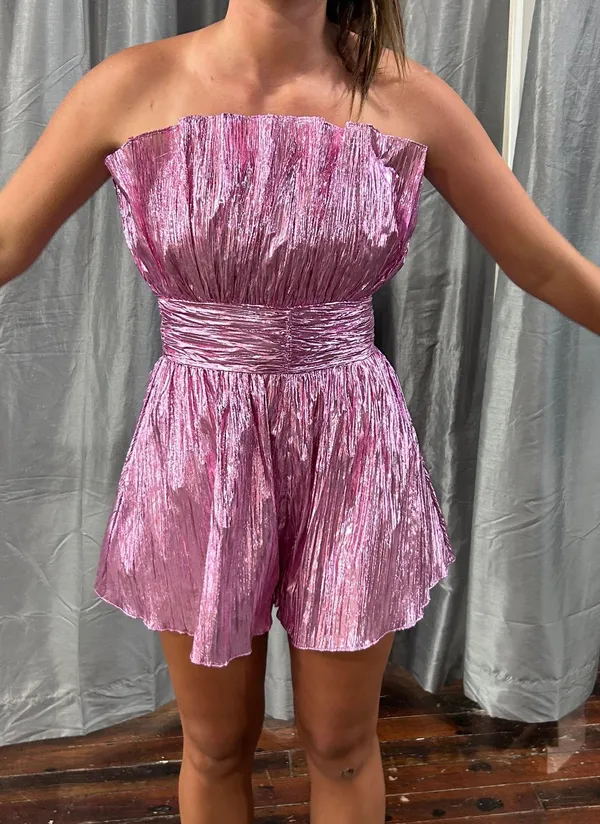 Pause Boutique Sparkly Pink Romper Dress - Image 3