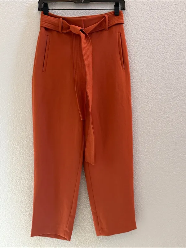 Aritzia Tie Front Burnt Orange Ankle Cropped Front Back Pocket Pants Size 2 - Image 3