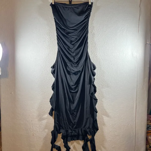 1051 | NWT Lioness Rendezvous‎ Strapless Ruched Ruffle Maxi Dress Black Women S - Image 2