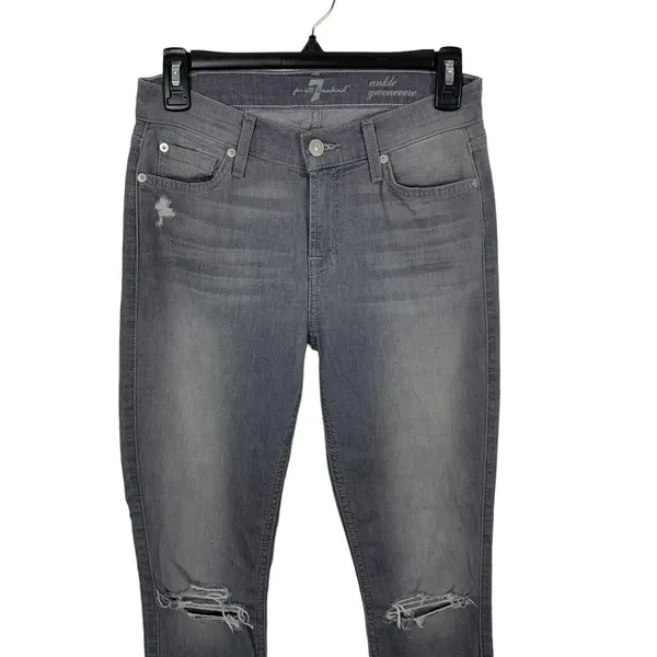 7 For All Mankind Ankle Guinevere‎ Gray Distressed Skinny Jeans 24 - Image 2