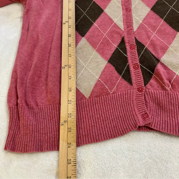 Sonoma Pink and Brown Argyle Cardigan Sweater - Image 6