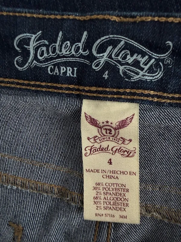 Faded Glory Dark Blue Cuffed Capri Jeans  - Image 4