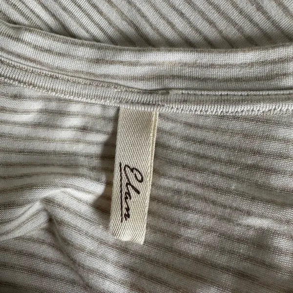Elan Cream Striped V Neck Short Sleeve Tee Double Layer Soft Asymmetrical Top - Image 6