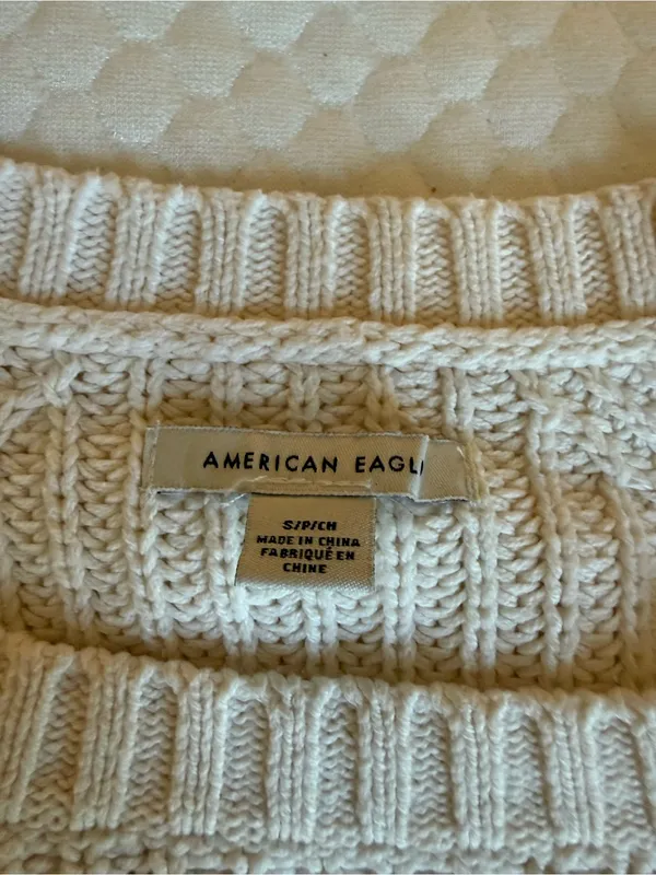 American Eagle Outfitters Cream Open-Knit Crewneck Sweater - Image 2
